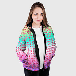 Куртка с капюшоном женская Паттерн сердечки на разноцветном фоне, цвет: 3D-черный — фото 2