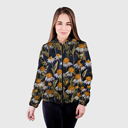 Куртка с капюшоном женская Вышитые ромашки, цвет: 3D-черный — фото 2