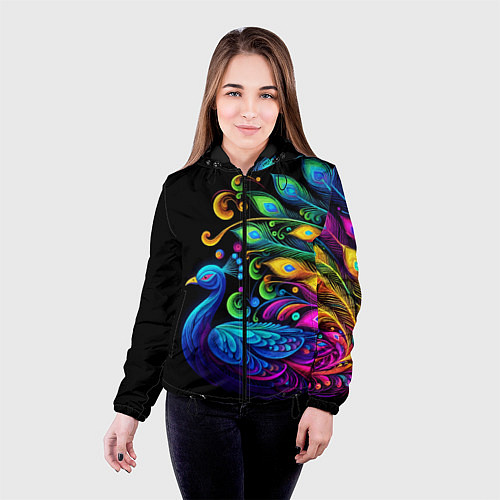 Женская куртка Neon peacock - art / 3D-Черный – фото 4
