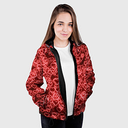 Куртка с капюшоном женская Неоновые сердечки красные, цвет: 3D-черный — фото 2