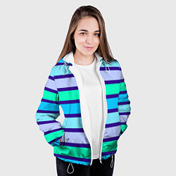 Куртка с капюшоном женская Неоновые в синюю полоску, цвет: 3D-белый — фото 2