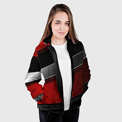 Куртка с капюшоном женская Красный серый и черный, цвет: 3D-черный — фото 2