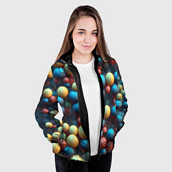 Куртка с капюшоном женская Разноцветные шарики молекул, цвет: 3D-черный — фото 2