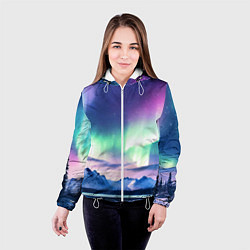 Куртка с капюшоном женская Северное сияние на природе ai art, цвет: 3D-белый — фото 2