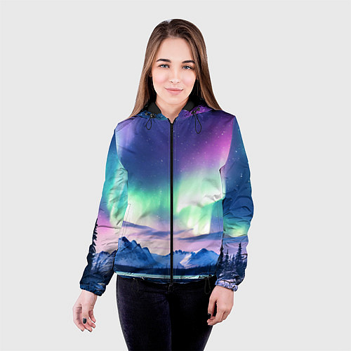 Женская куртка Северное сияние на природе ai art / 3D-Черный – фото 4