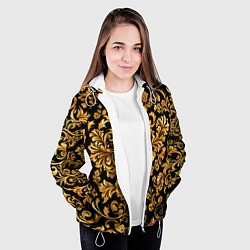 Куртка с капюшоном женская Желтые узоры хохломские, цвет: 3D-белый — фото 2