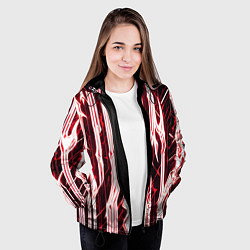 Куртка с капюшоном женская Красные неоновые полосы на чёрном фоне, цвет: 3D-черный — фото 2