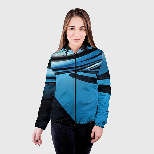 Женская куртка Черная и синяя абстракция в виде волн / 3D-Черный – фото 4