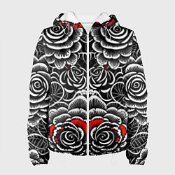 Куртка с капюшоном женская Серые паттерны цветы, цвет: 3D-белый