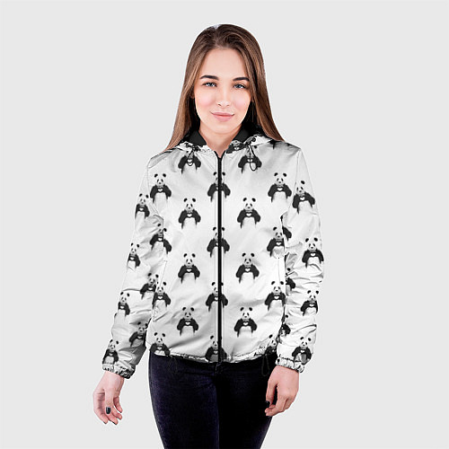 Женская куртка Panda love - pattern / 3D-Черный – фото 4