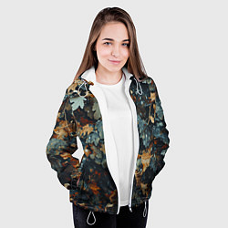 Куртка с капюшоном женская Реалистичный камуфляж из сухих листьев, цвет: 3D-белый — фото 2