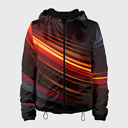Куртка с капюшоном женская Яркая оранжевая полосы на черной абстракции, цвет: 3D-черный