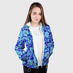 Куртка с капюшоном женская Узоры гжель на темно синем фоне, цвет: 3D-белый — фото 2