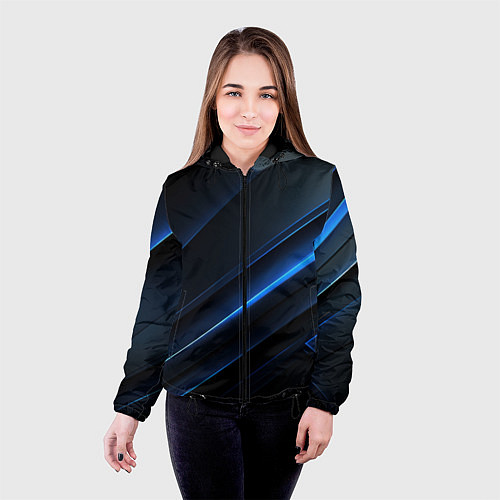 Женская куртка Темно-синий абстрактный фон абстракция / 3D-Черный – фото 4
