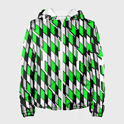 Женская куртка Киберпанк узор чёрно-зелёный на белом фоне