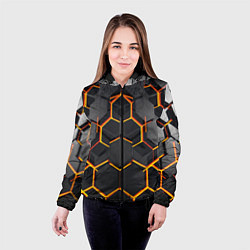 Куртка с капюшоном женская Нано соты шестиугольник, цвет: 3D-черный — фото 2