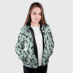 Куртка с капюшоном женская Листья и буква Е, цвет: 3D-черный — фото 2