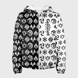 Куртка с капюшоном женская Genshin Impact - black and white, цвет: 3D-белый