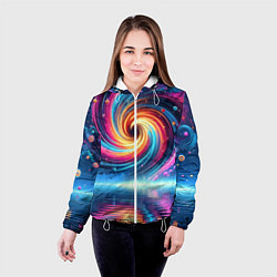 Куртка с капюшоном женская Неоновая космическая абстракция - нейросеть, цвет: 3D-белый — фото 2