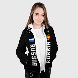 Куртка с капюшоном женская Россия три полоски на черном фоне, цвет: 3D-белый — фото 2