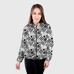 Куртка с капюшоном женская Современный черно белый геометрический узор, цвет: 3D-черный — фото 2