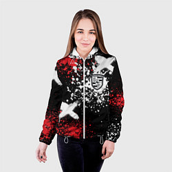 Куртка с капюшоном женская Логотип Порше на фоне граффити и брызг красок, цвет: 3D-белый — фото 2