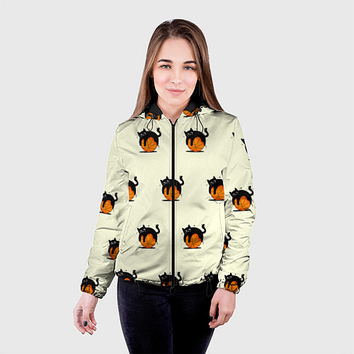 Женская куртка Черный котик на баскетбольном мяче узор / 3D-Черный – фото 4