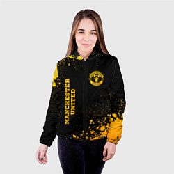 Куртка с капюшоном женская Manchester United - gold gradient вертикально, цвет: 3D-черный — фото 2