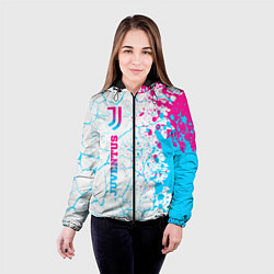 Куртка с капюшоном женская Juventus neon gradient style по-вертикали, цвет: 3D-черный — фото 2