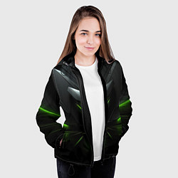 Куртка с капюшоном женская Яркая зеленая абстрактная конструкция в стиле nvid, цвет: 3D-черный — фото 2