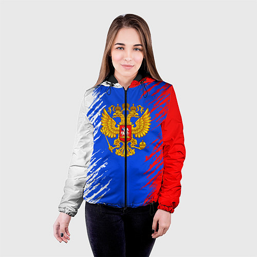 Женская куртка Триколор штрихи с гербор / 3D-Черный – фото 4