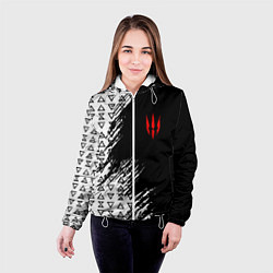 Куртка с капюшоном женская Знаки ведьмака штриховкой, цвет: 3D-белый — фото 2