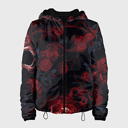 Куртка с капюшоном женская Черепа и алые розы, цвет: 3D-черный
