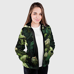 Куртка с капюшоном женская Черепа в поле цветов, цвет: 3D-черный — фото 2