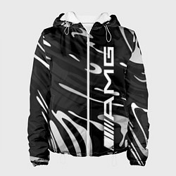 Куртка с капюшоном женская Мерседес АМГ - белые волны, цвет: 3D-белый