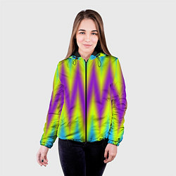 Куртка с капюшоном женская Неоновые зигзаги, цвет: 3D-черный — фото 2