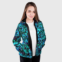 Куртка с капюшоном женская Абстракция яркий бирюзовый, цвет: 3D-черный — фото 2