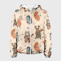 Куртка с капюшоном женская Животные с инструментами, цвет: 3D-белый