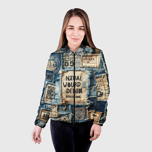 Женская куртка I love Barcelona - пэчворк / 3D-Черный – фото 4