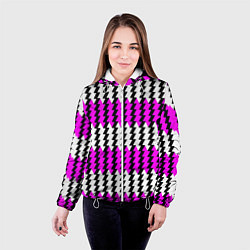 Куртка с капюшоном женская Вертикальные бело-розовые полосы, цвет: 3D-белый — фото 2