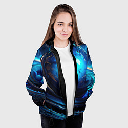 Куртка с капюшоном женская Кислотная синяя яркая неоновая абстракция, цвет: 3D-черный — фото 2