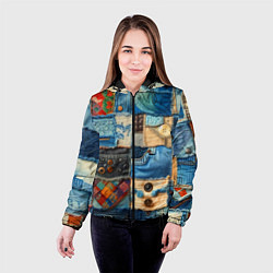 Куртка с капюшоном женская Vanguard denim patchwork - ai art, цвет: 3D-черный — фото 2