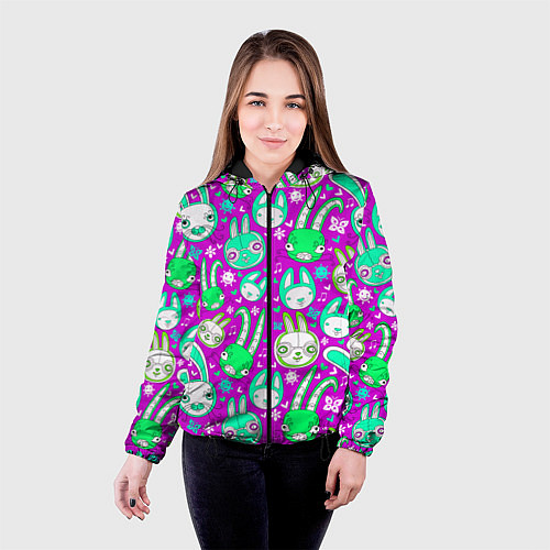 Женская куртка Разноцветные зайцы / 3D-Черный – фото 4