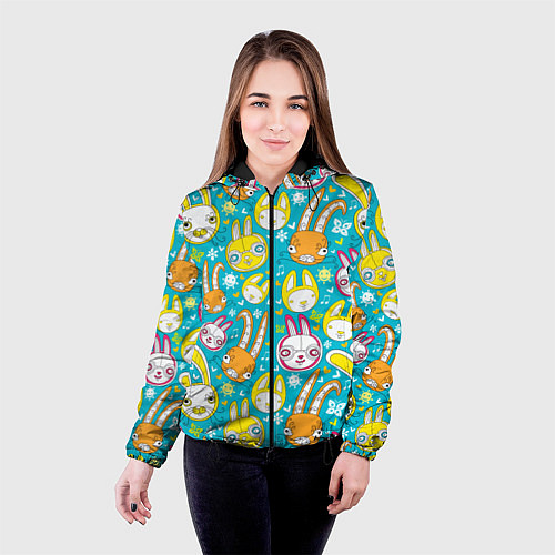 Женская куртка Разноцветные зайцы / 3D-Черный – фото 4