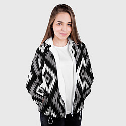 Куртка с капюшоном женская Геометрический узор икат - ромбы, цвет: 3D-белый — фото 2