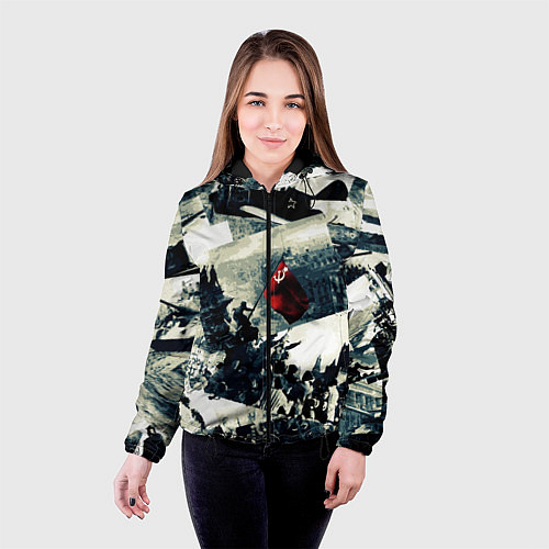 Женская куртка День победы 9 мая и силуэты кадров с фронта / 3D-Черный – фото 4