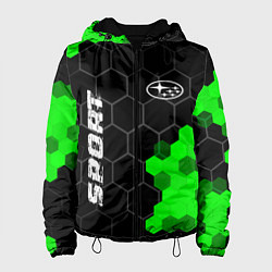 Куртка с капюшоном женская Subaru green sport hexagon, цвет: 3D-черный