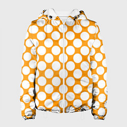 Куртка с капюшоном женская Жёлтый в белый крупный горошек, цвет: 3D-белый