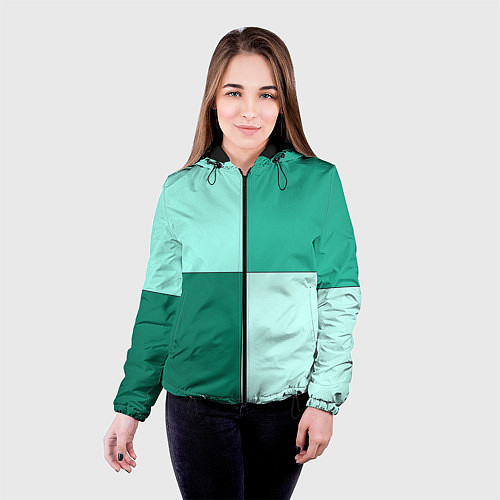 Женская куртка Геометричный зелёный и мятный / 3D-Черный – фото 4