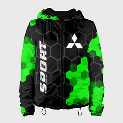 Куртка с капюшоном женская Mitsubishi green sport hexagon, цвет: 3D-черный